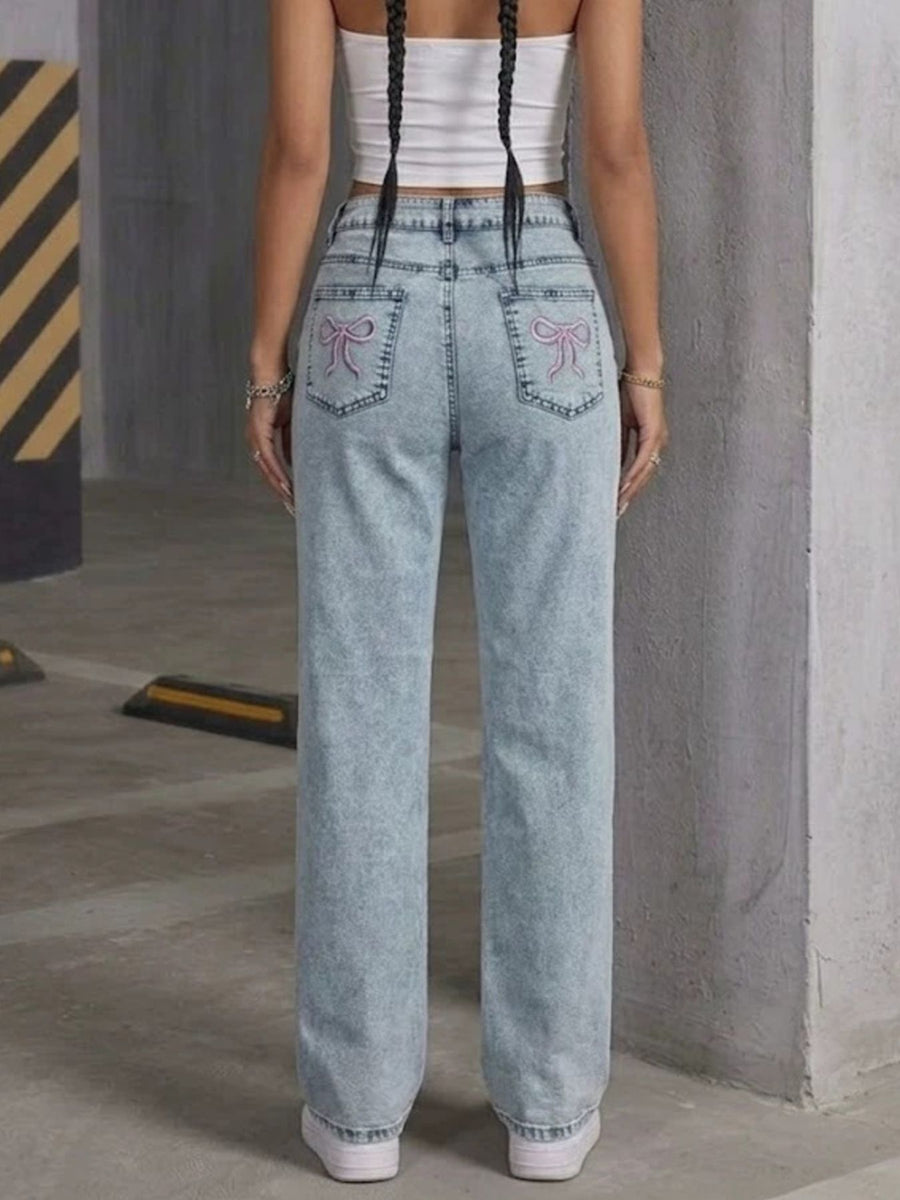 straight jeans in Light Blue with high-waisted and full-length