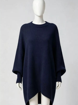 Oversized Batwing Sleeve Sweater in Brown with ribbed