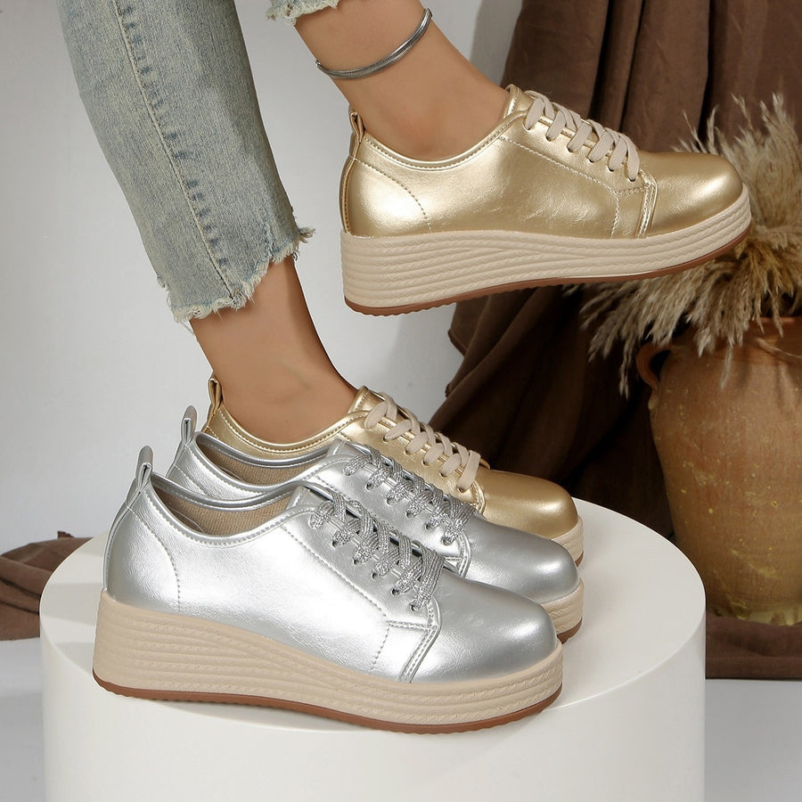 sneakers in gold featuring platform sole and platform sneakers fit