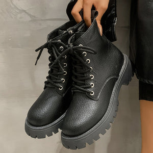 Chunky Platform Lace-Up Combat Boots in Black with platform