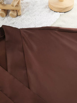 Satin Ruffle-trim Lounge Nightgown Robe in Dark Brown with belted
