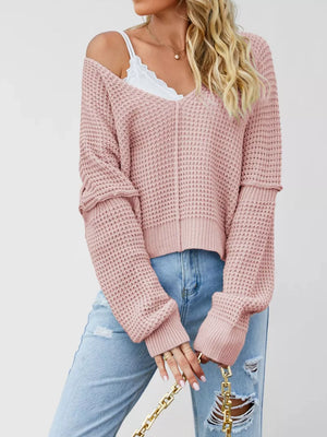 pullover sweater featuring waffle-knit in Apricot with 100% polyester Care instructions: Machine wash cold texture
