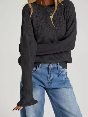 ivory pullover sweater with frill and long sleeve