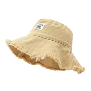 Frayed Hem Bucket Hat in Light Yellow with frayed hem