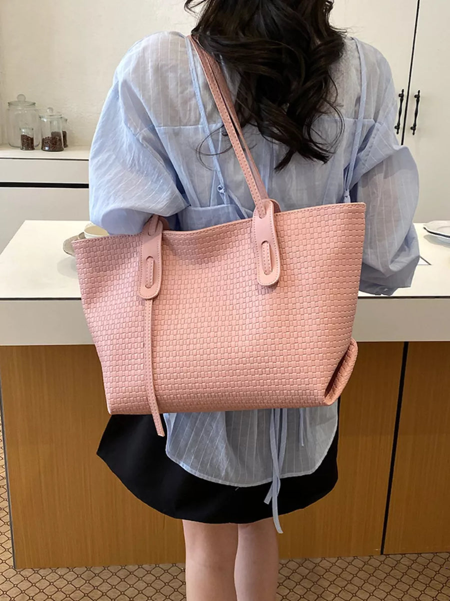 Pink tote with full-length and open-front