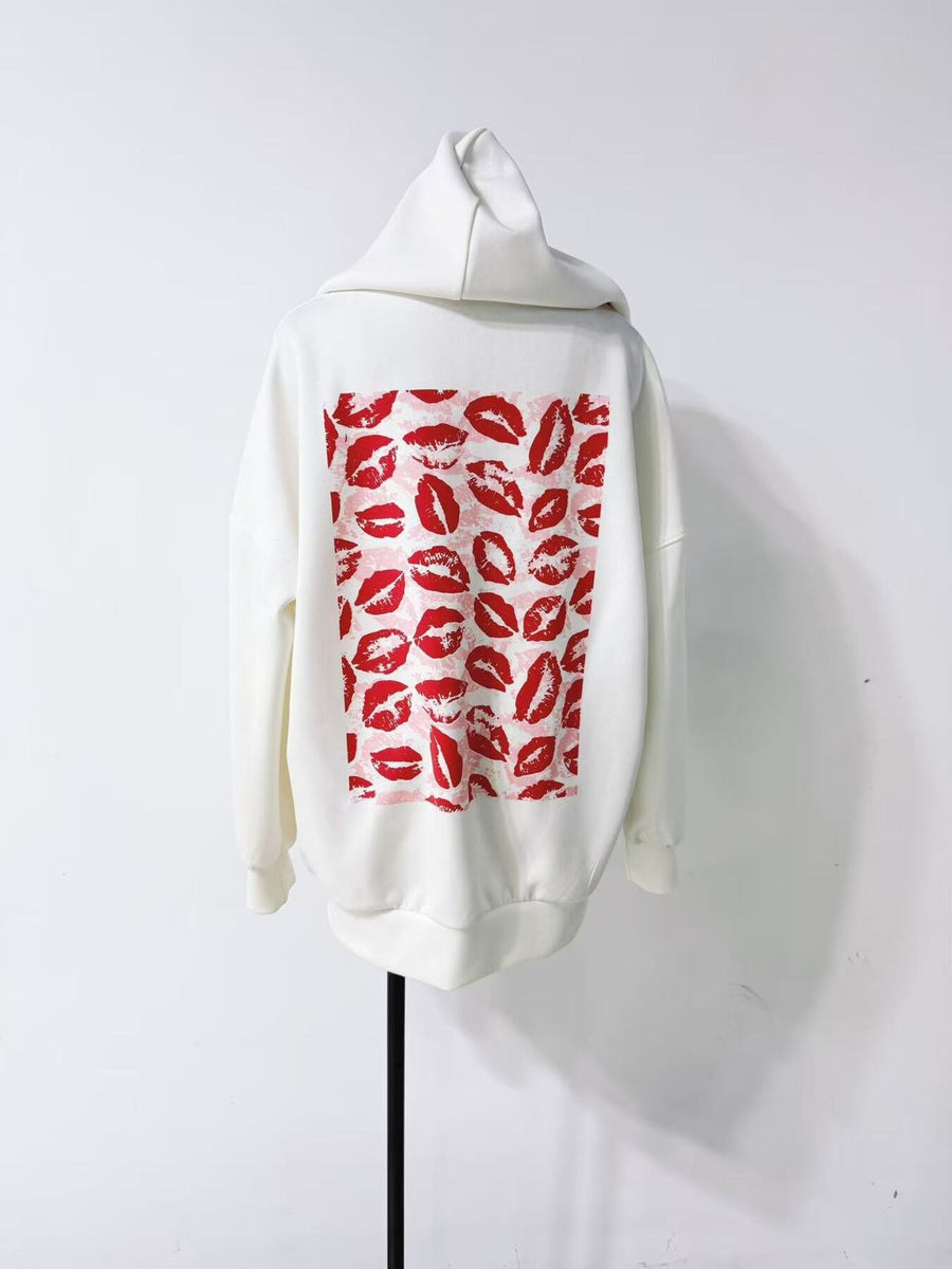 White zip hoodie with zipper and long sleeve