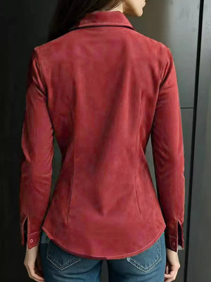 Classic Slim-fit Long Sleeve Shirt in Brown with buttoned
