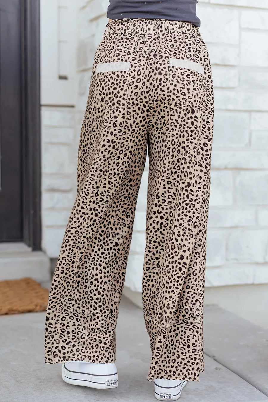 tan wide-leg pants with full-length and drawstring
