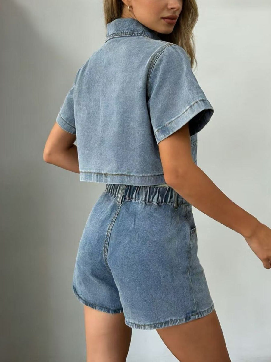 Vonili cropped denim top and mini skort set in Light