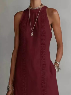 Blue Sleeveless Lace Trim Midi Dress Plus Size