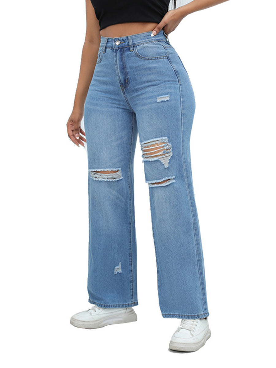 73% Cotton, 14% Rayon, 11% Polyester, 2% Spandex Care instructions: Machine wash wide-leg jeans in light blue with flared