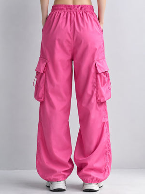 Polyester & cargo pants in Black with relaxed silhouette