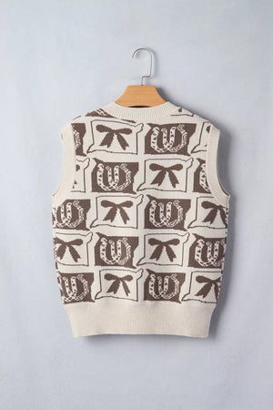 Taupe regular sweater vest with v-neck