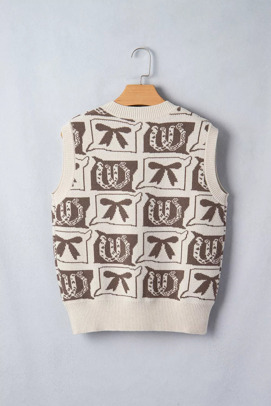 Taupe regular sweater vest with v-neck