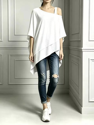 White Full Size Asymmetrical Neck Short Sleeve T-shirt Plus Size