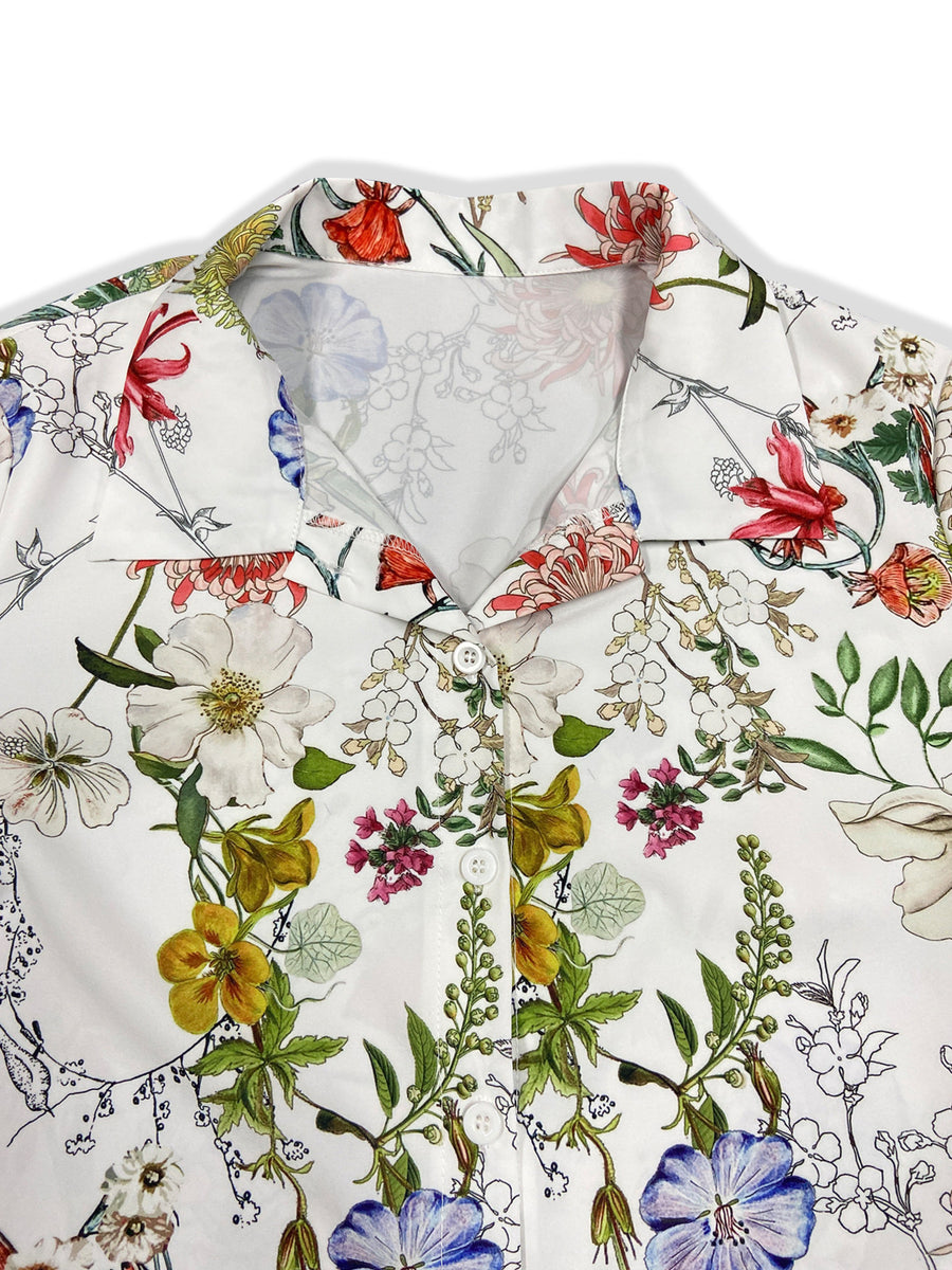 sage green button-down shirt featuring buttoned and floral