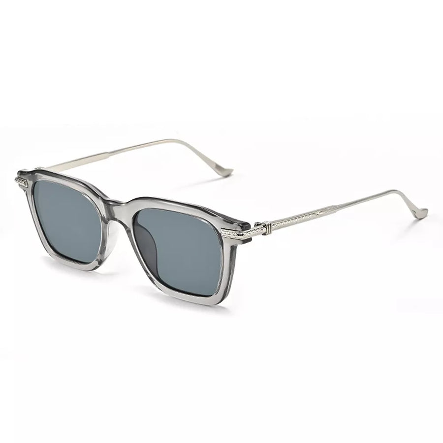 PC Frame material: Metal-plastic hybrid Lens material: Polycarbonate Temple mate sunglasses in gold with square silhouette