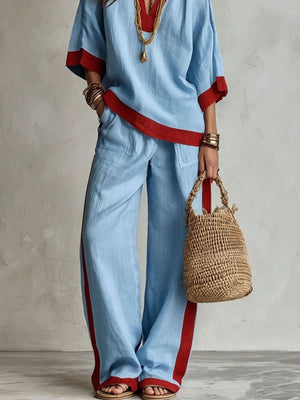 bohemian pants set in Blush Pink with collared