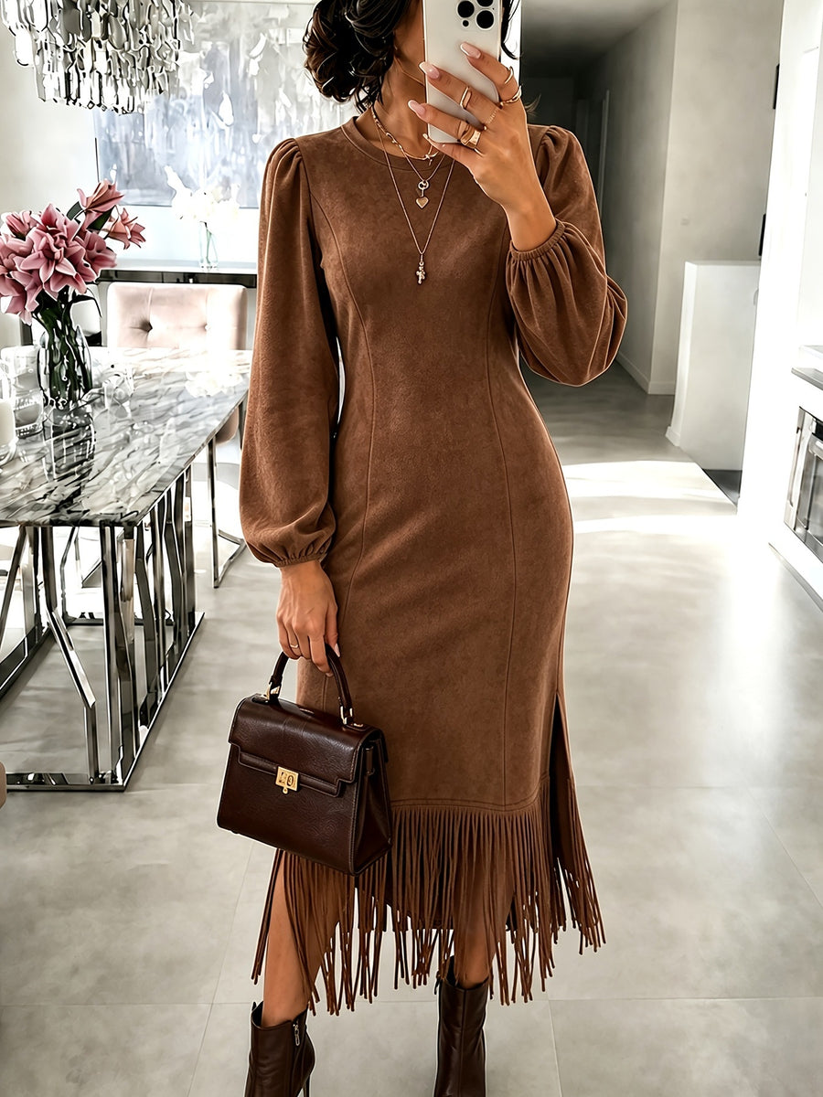 Coffee Brown midi dress with midi and pullover