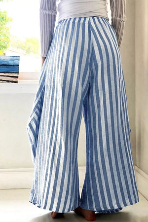 Light Blue Striped Wide-leg Pants