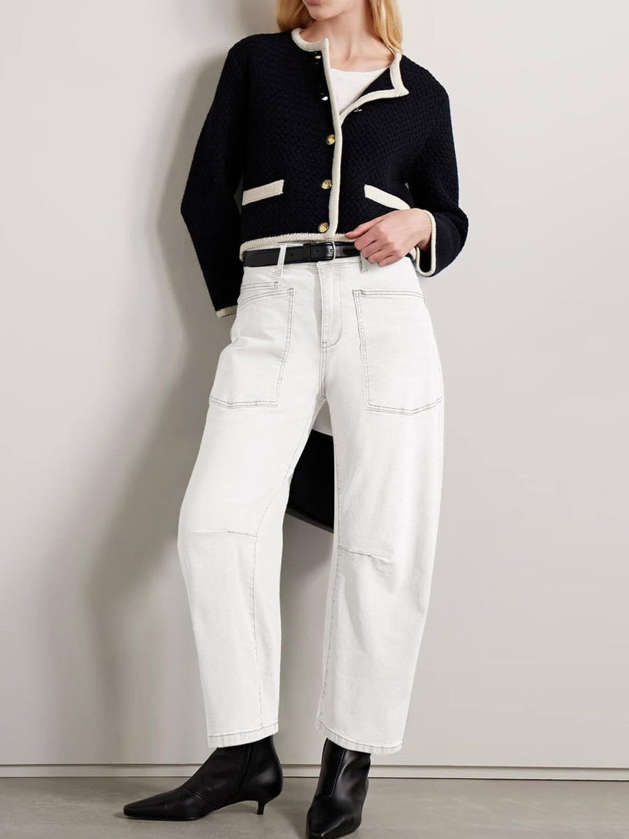 Light Blue wide-leg jeans with ankle-length and button and zip-front
