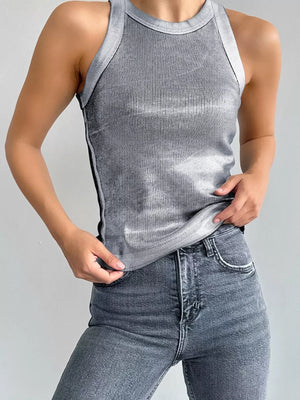95% polyester, 5% spandex Care instructions: Machine wash cold tank top in Silver with fitted silhouette