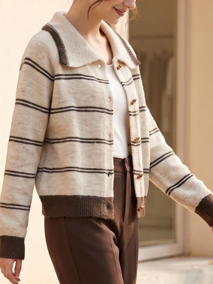 Light Gray cardigan with hip-length and button-front