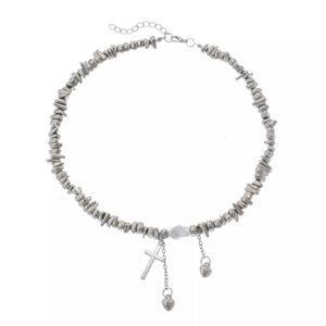 Chunky Chain Cross Pendant Necklace in Silver
