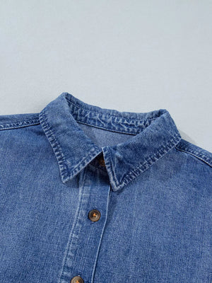 denim blue button-up shirt