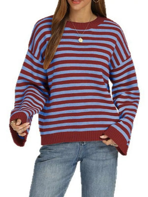 classic pullover sweater in Red And Blue with crew neck