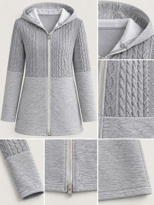 zip hoodie in Pink with cable knit and hooded