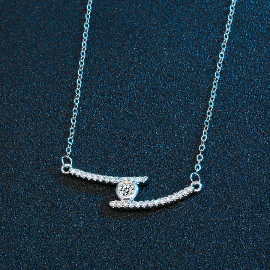 necklace in clear with moissanite stone and princess