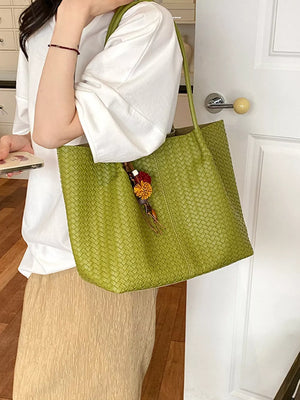 PU Leather Imported Size & tote in Green with boxy silhouette