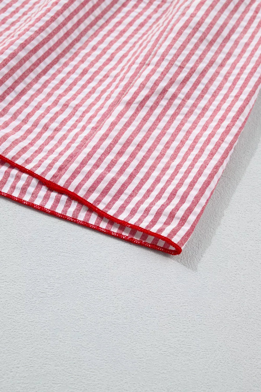 Red and white striped cotton maxi dress with red trim detail