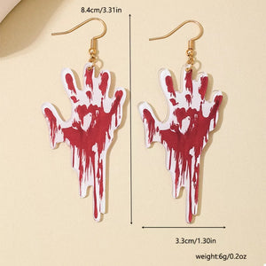 earrings in Red with graphic print and dangle