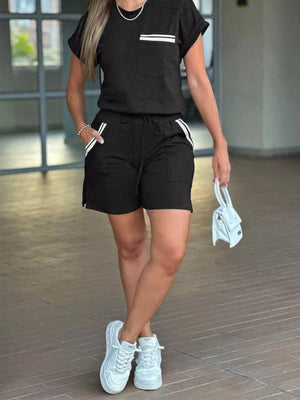 Black Short Sleeve Top And Shorts Set