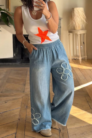 Medium wide-leg jeans with ankle-length and elastic
