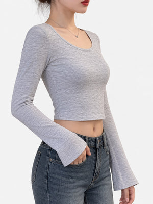 black fitted crop top with scoop neck
