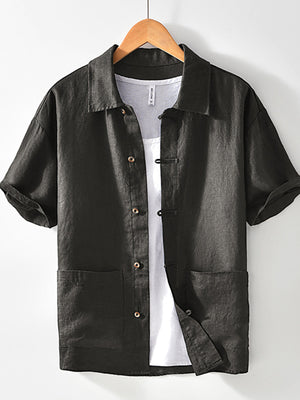 button-down shirt in charcoal featuring buttoned and relaxed fit