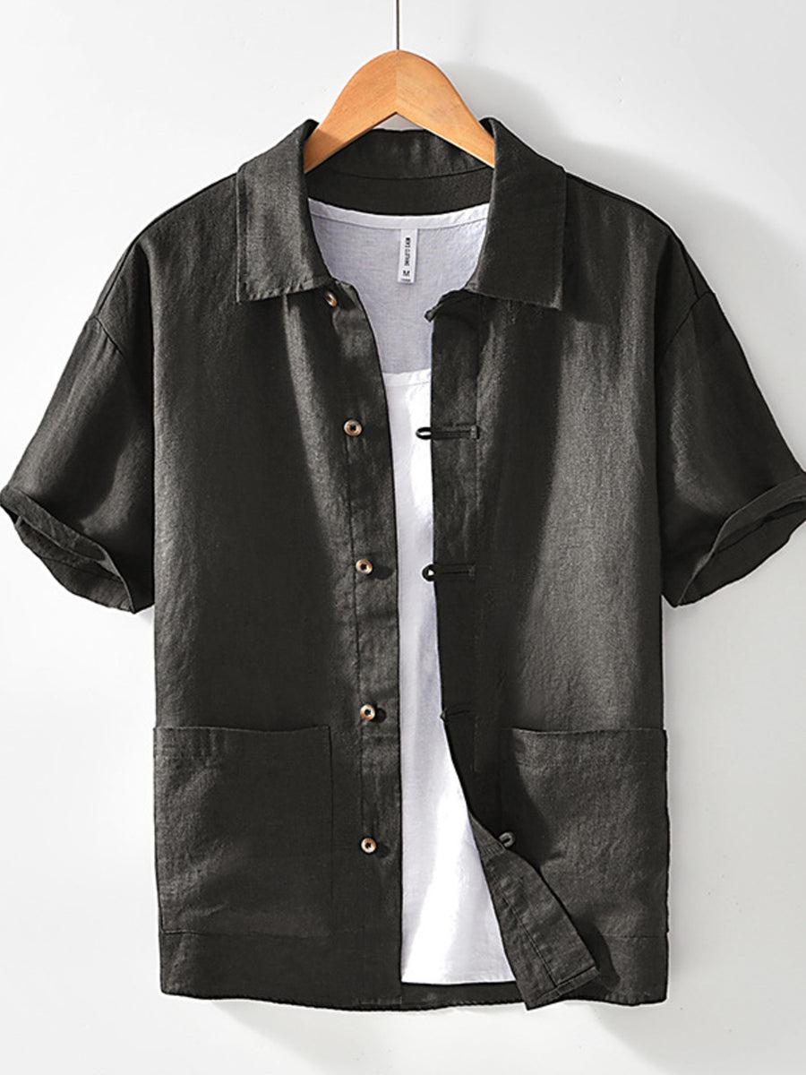 button-down shirt in charcoal featuring buttoned and relaxed fit