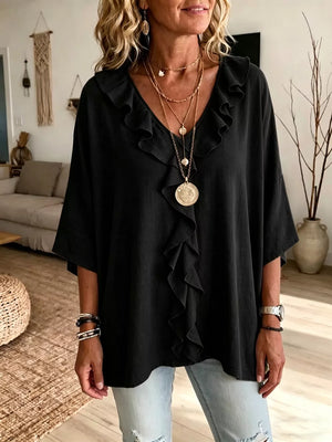 blouse in Green with frill and hip-length