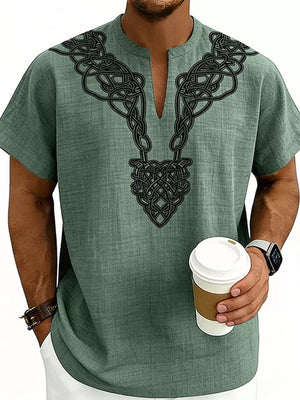 Apricot Men's Notched Printed Short Sleeve Shirt Plus Size