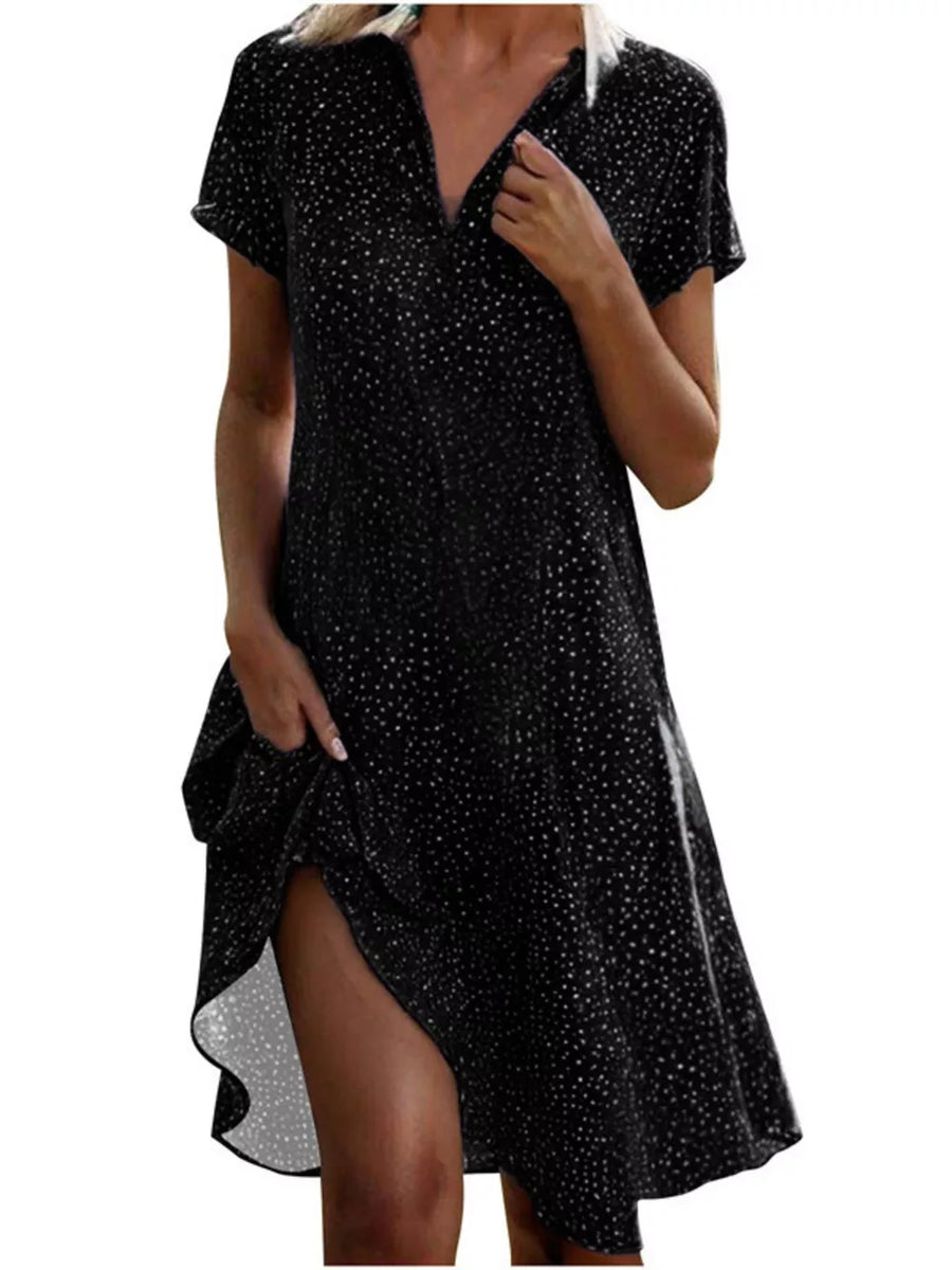 Sky Blue Full Size Polka Dot Short Sleeve Casual Dress