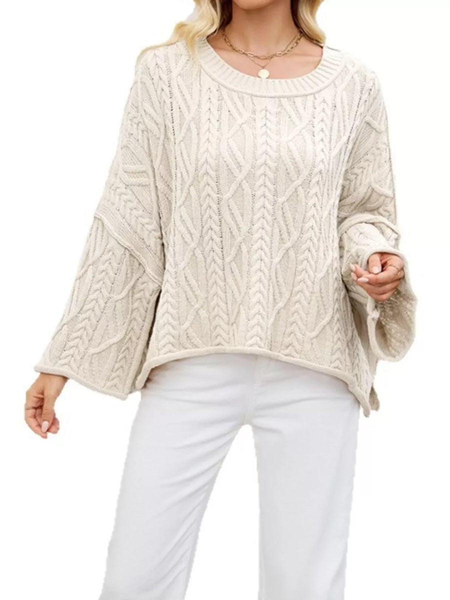 pullover sweater in camel with cable knit and cable-knit