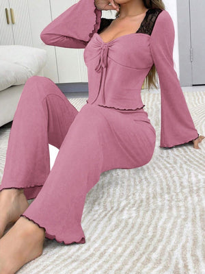 100% polyester Care instructions: Machine wash cold lounge set in Pink with relaxed silhouette