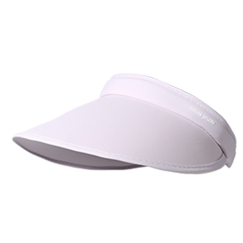Premium nylon sun protection visor in white with a curved brim and embroidered text detail.