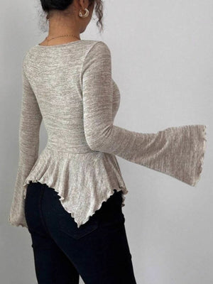 peplum top in Khaki with ruched and hip-length
