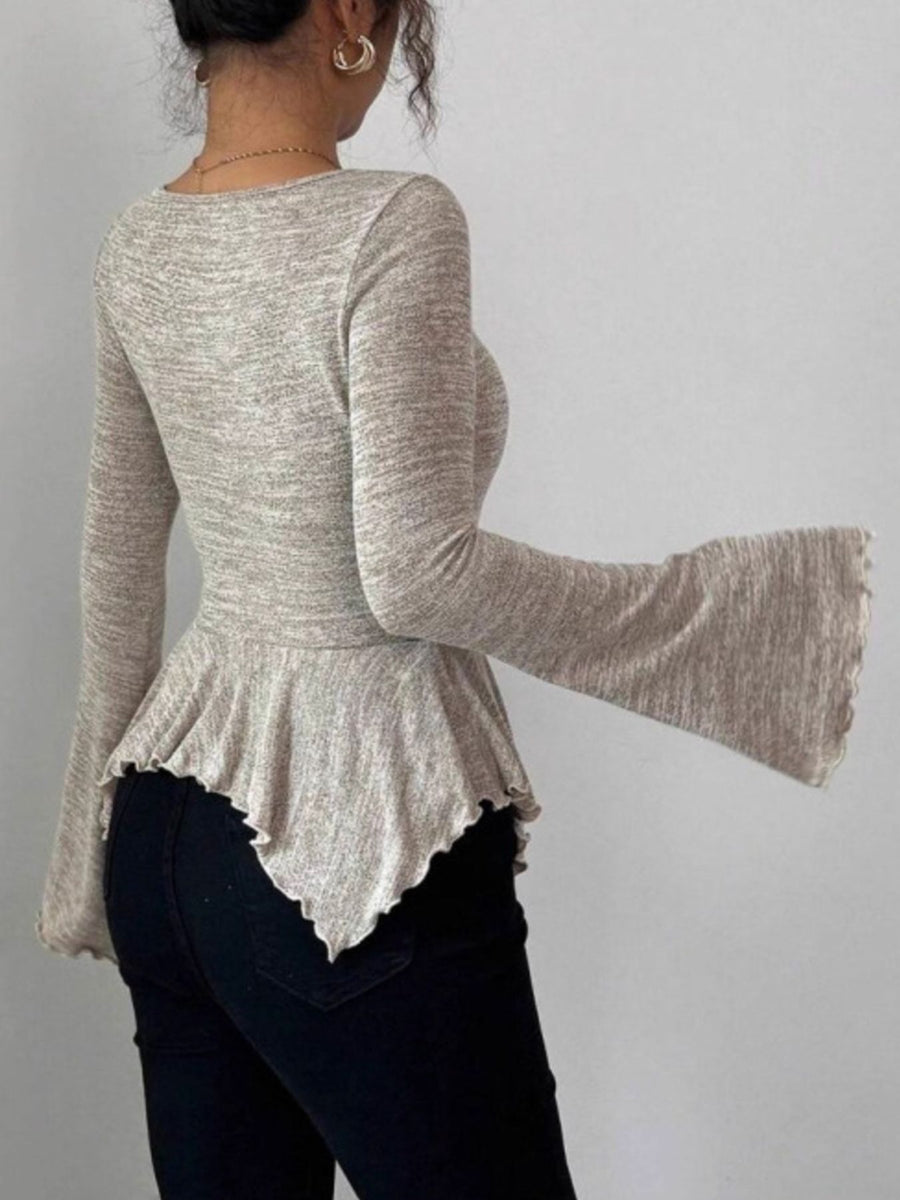 peplum top in Khaki with ruched and hip-length