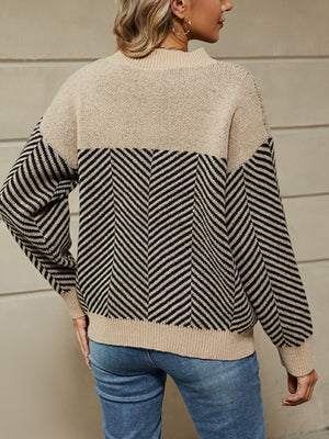 pullover sweater in ivory with chevron and dropped shoulder