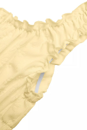 Smocked yellow floral maxi dress with frill straps and elastic detail.